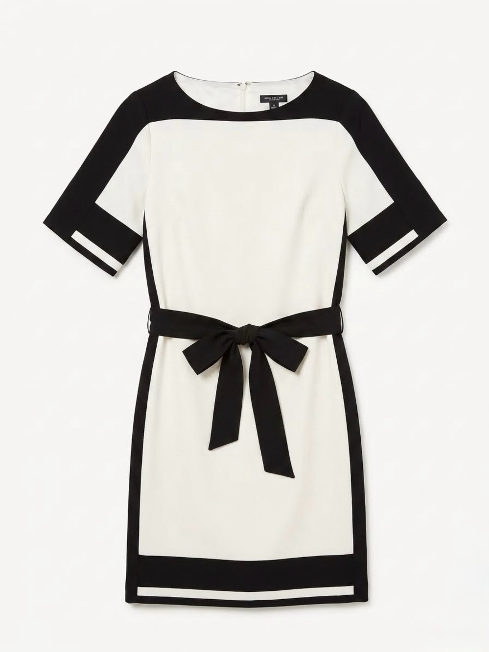 Ann Taylor Cream Black XXS 00P Colorblock Belted Shift Dress Work Office Career